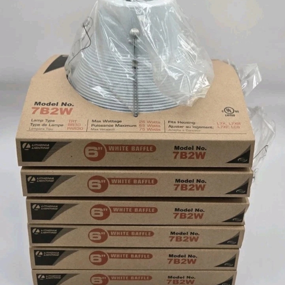 Lot Of 6 Lithonia Lighting 6" Can Light White Baffle Model No 7B2W New In Boxes